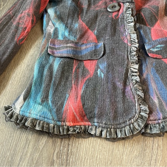 Etouile Du Monde Angora Small/Medium Womens Ruffle Lace Marbled Cardigan Sweater - Picture 4 of 13